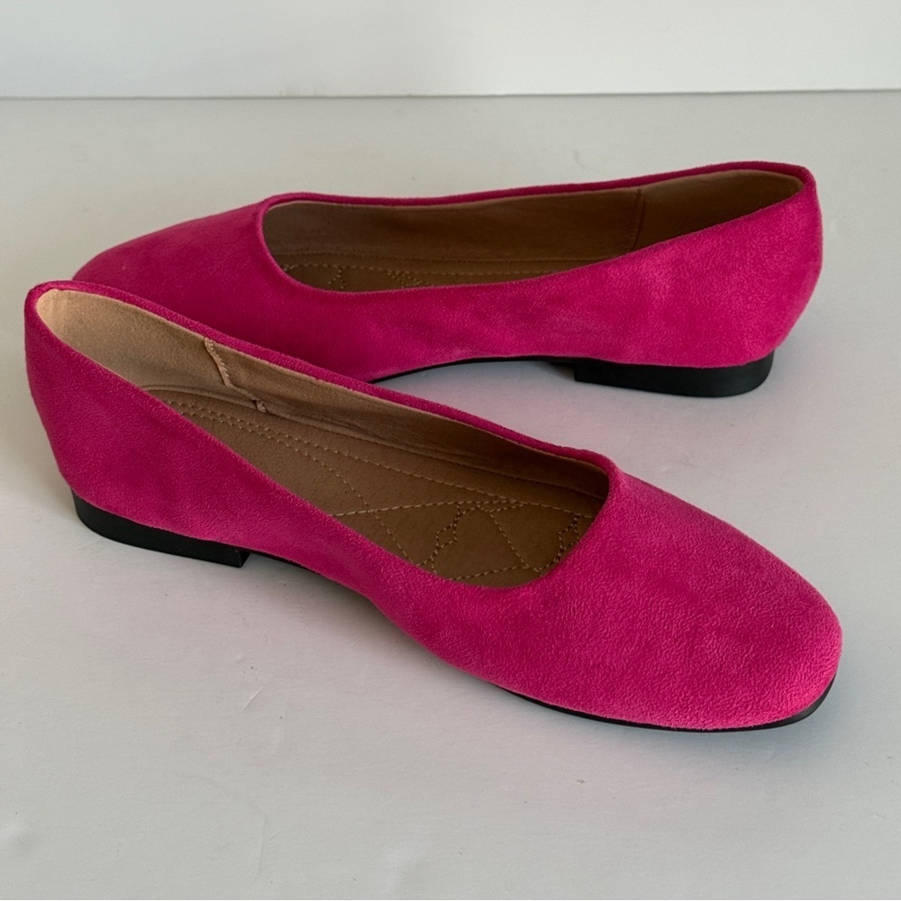 Ximuyuan Women's Pink Square Toe Faux Suede Women's Ballet Flats Size 7 - Picture 2 of 8